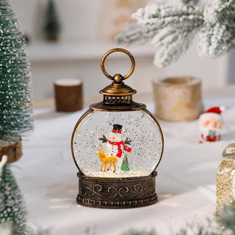 Snow Globe Lamp Glass Dome Warm LED Wooden Base