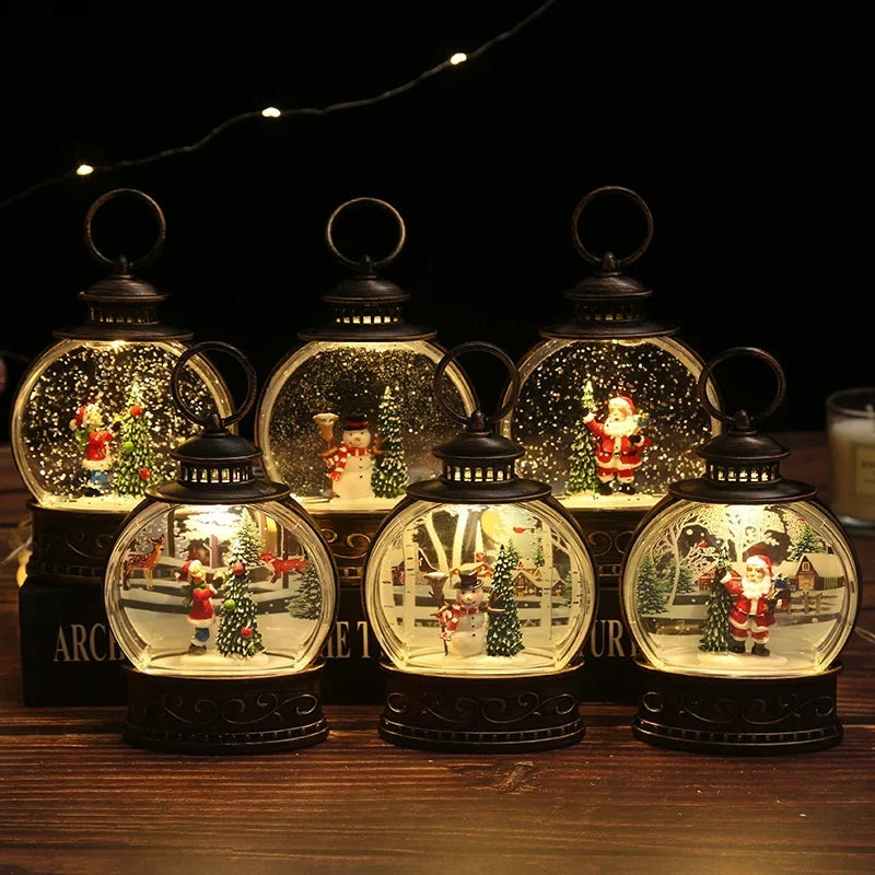 Snow Globe Lamp Glass Dome Warm LED Wooden Base