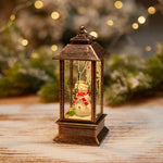 Snow Globe Lamp Glass Dome Warm LED Wooden Base