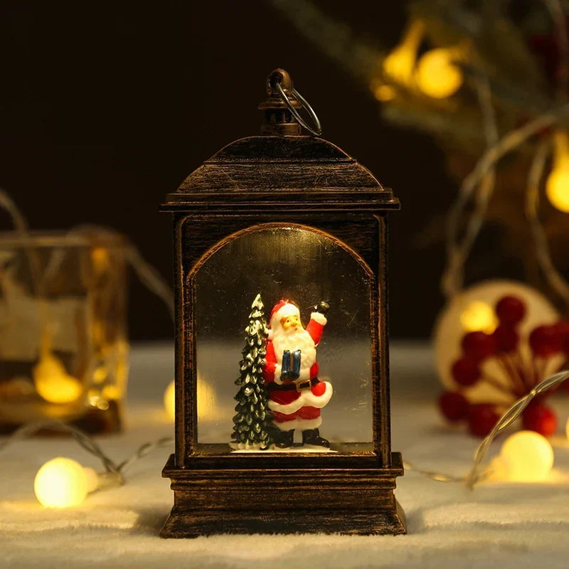 Snow Globe Lamp Glass Dome Warm LED Wooden Base