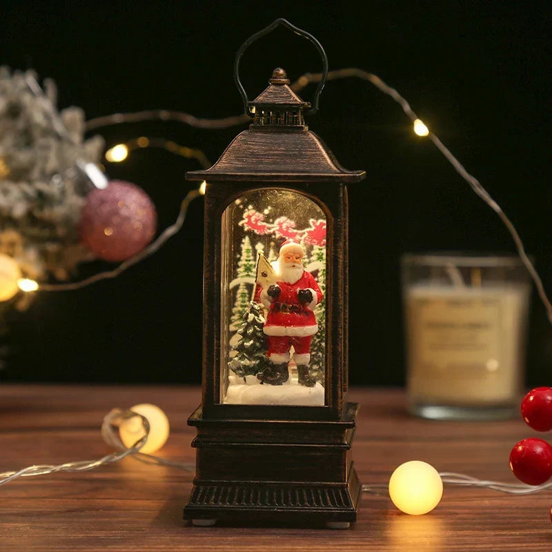Snow Globe Lamp Glass Dome Warm LED Wooden Base