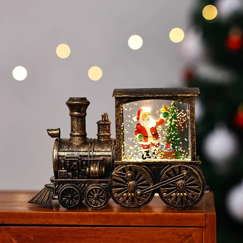 Snow Globe Lamp Glass Dome Warm LED Wooden Base
