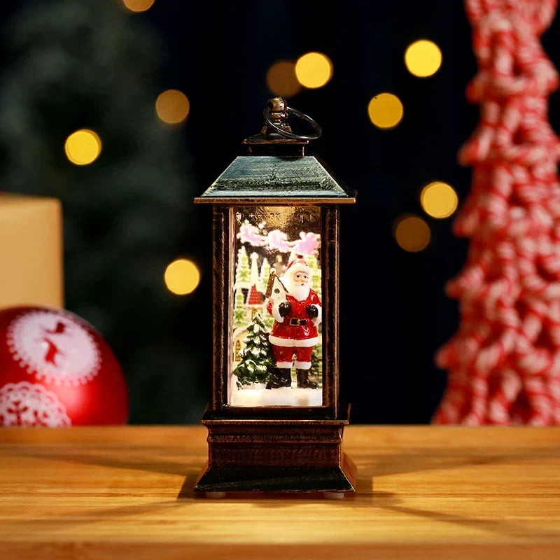 Snow Globe Lamp Glass Dome Warm LED Wooden Base