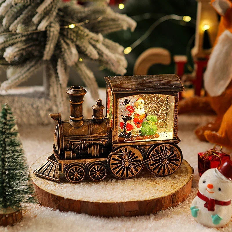 Snow Globe Lamp Glass Dome Warm LED Wooden Base
