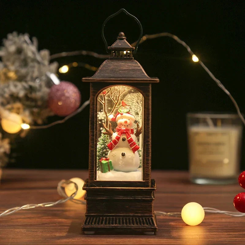 Snow Globe Lamp Glass Dome Warm LED Wooden Base