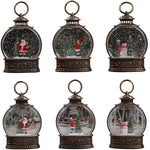 Snow Globe Lamp Glass Dome Warm LED Wooden Base