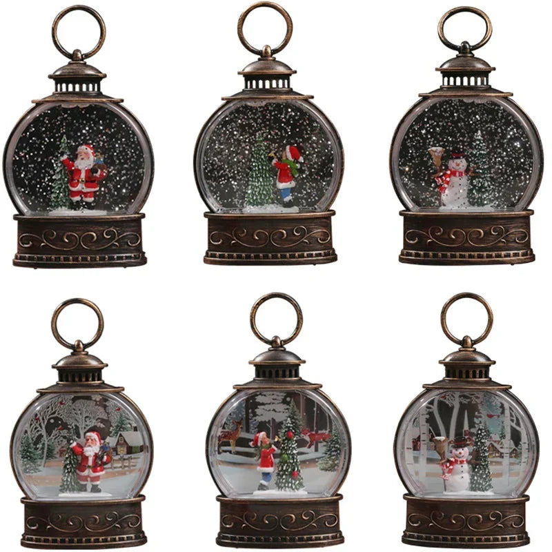 Snow Globe Lamp Glass Dome Warm LED Wooden Base