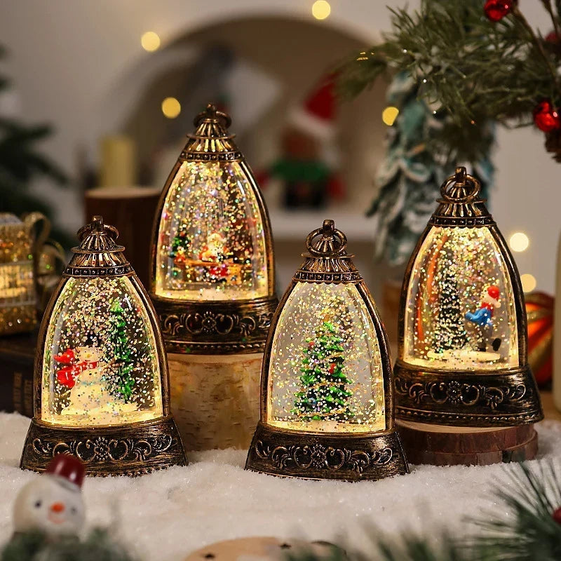 Snow Globe Lantern Snowman Scene & LED Lighting