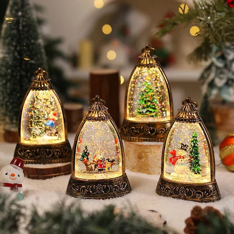 Snow Globe Lantern Snowman Scene & LED Lighting
