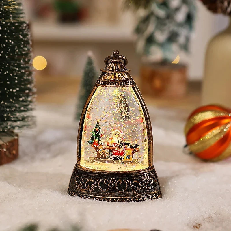 Snow Globe Lantern Snowman Scene & LED Lighting