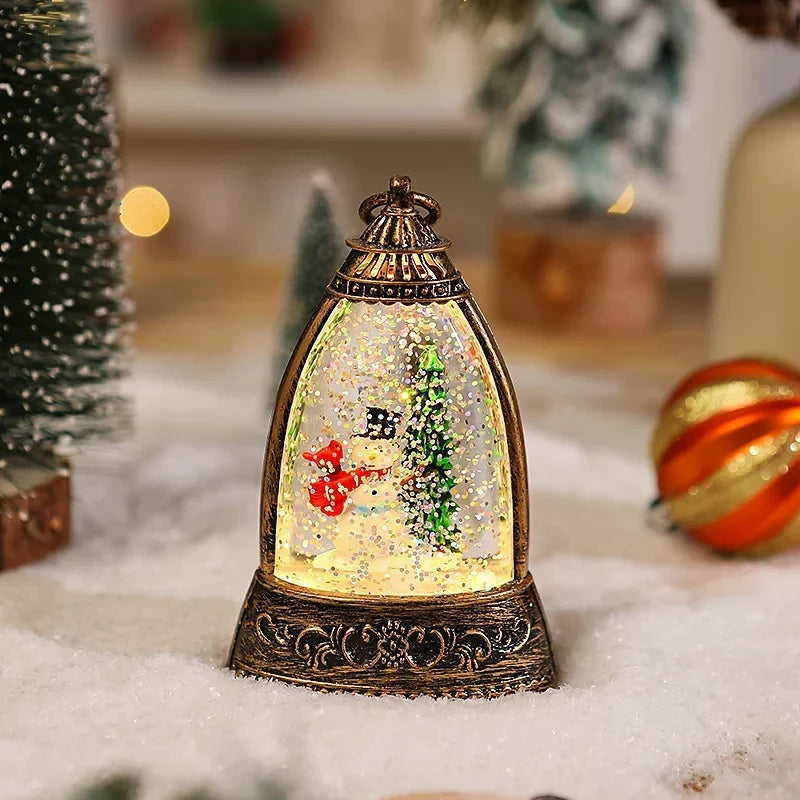 Snow Globe Lantern Snowman Scene & LED Lighting