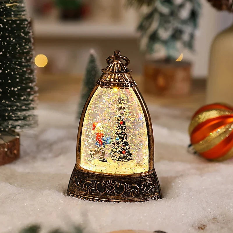 Snow Globe Lantern Snowman Scene & LED Lighting