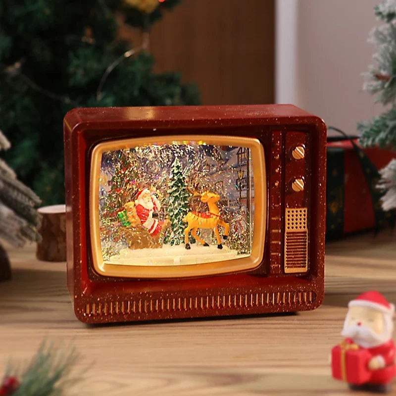 Snow Globe Retro Television Santa & Reindeer