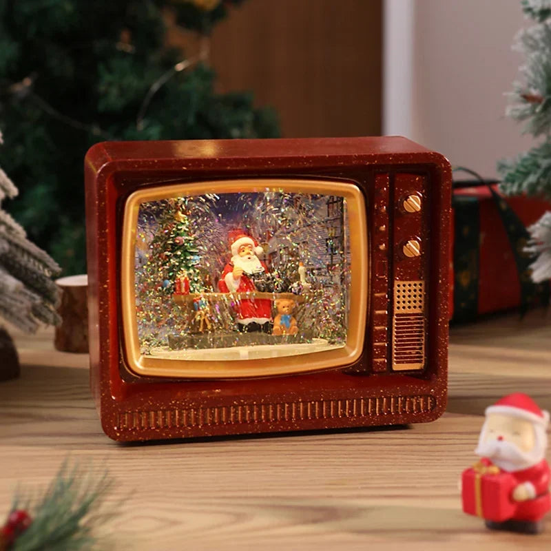 Snow Globe Retro Television Santa & Reindeer Scene