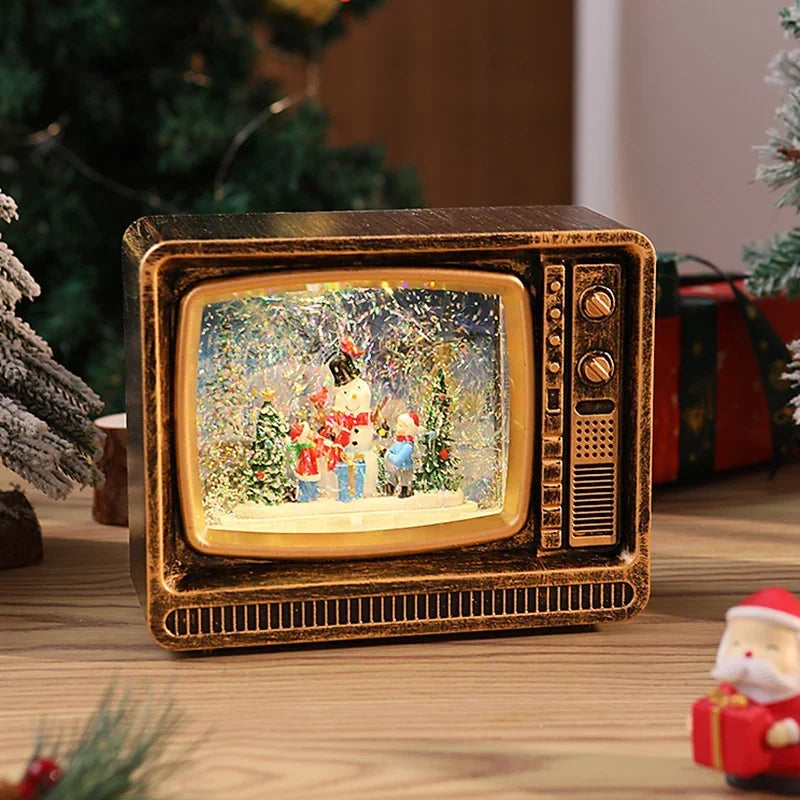 Snow Globe Retro Television Santa & Reindeer Scene
