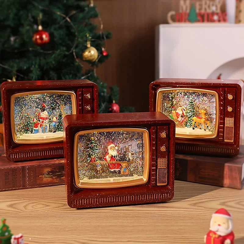 Snow Globe Retro Television Santa & Reindeer Scene