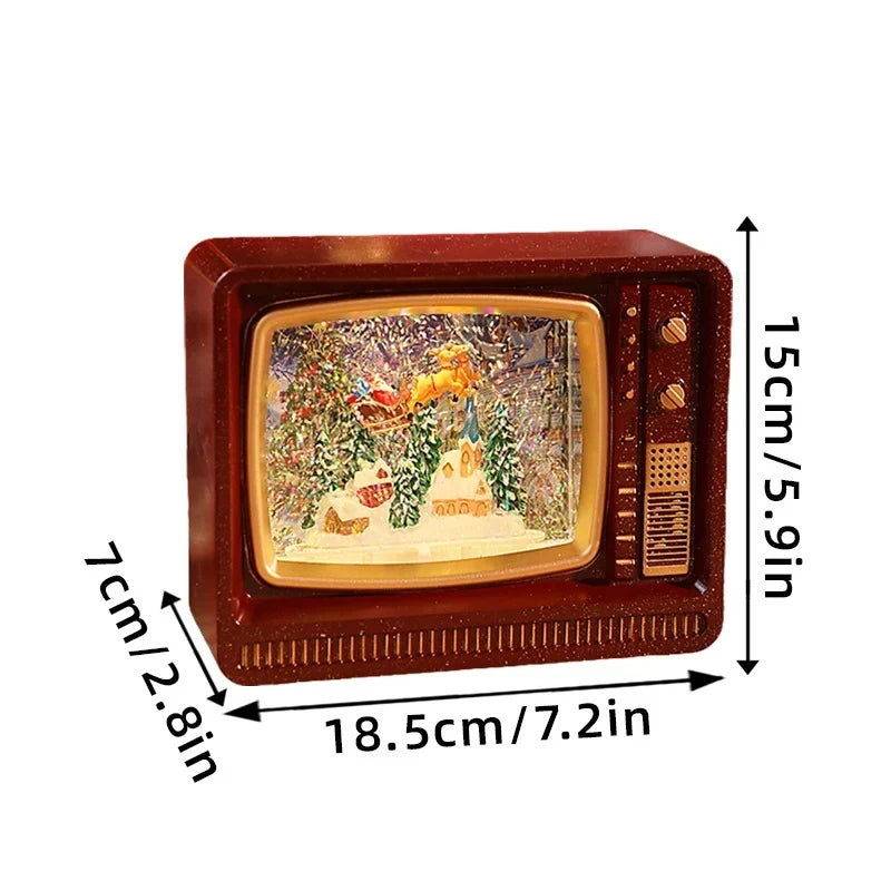 Snow Globe Retro Television Santa & Reindeer Scene