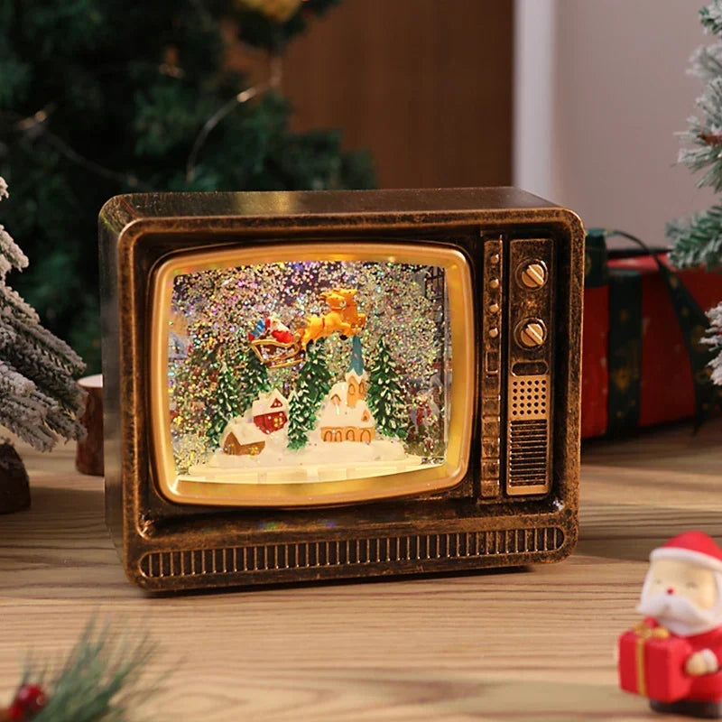Snow Globe Retro Television Santa & Reindeer Scene