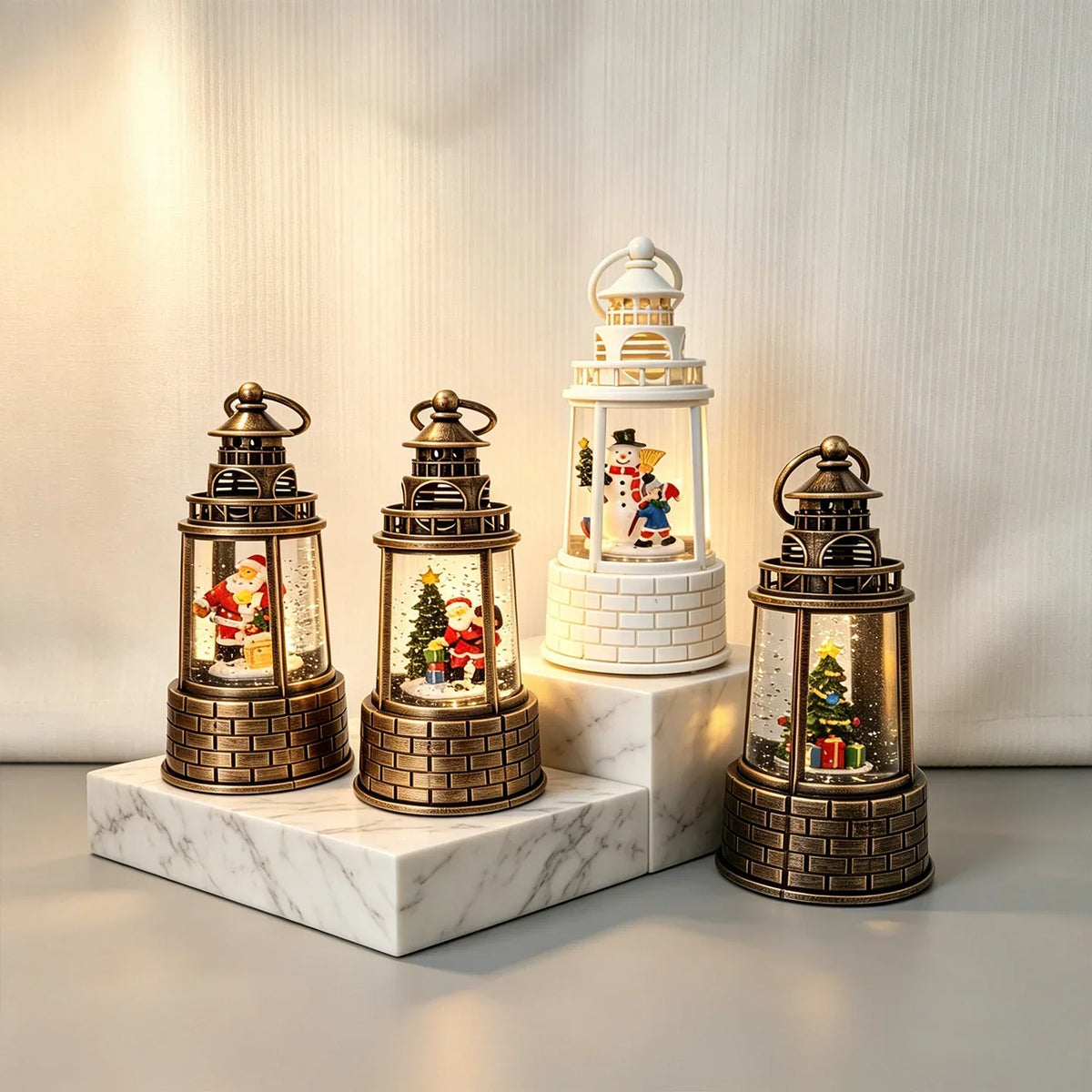 Snow Lantern Animated Snowman & Child Built In Light