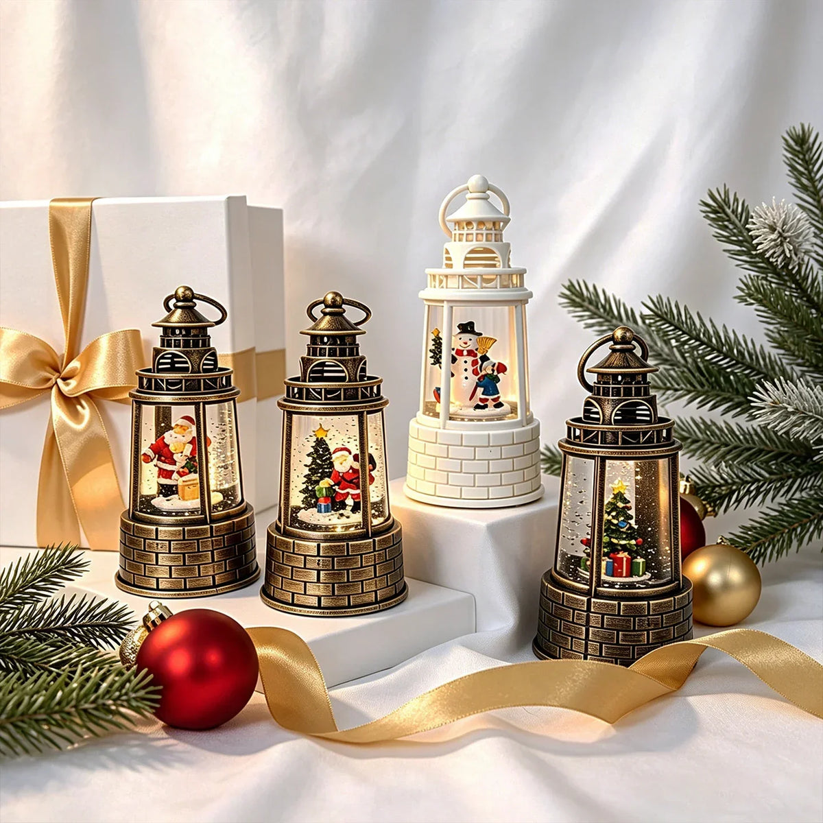 Snow Lantern Moving Snowman Scene & Warm LED Light