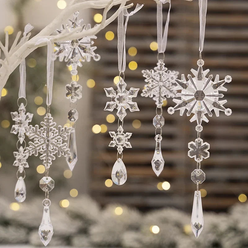 Snowflake Ornament Clear Plastic Hanging Loop Multiple Sizes