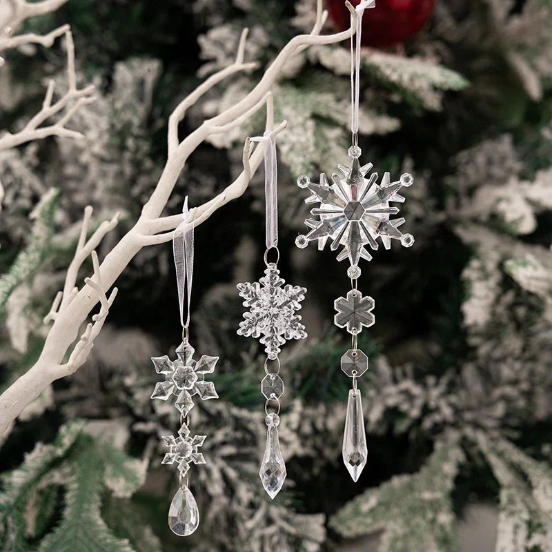 Snowflake Ornament Clear Plastic Hanging Loop Multiple Sizes