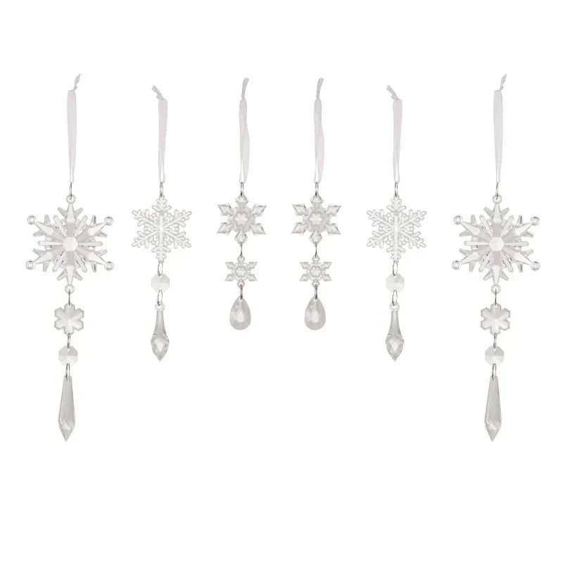 Snowflake Ornament Clear Plastic Hanging Loop Multiple Sizes