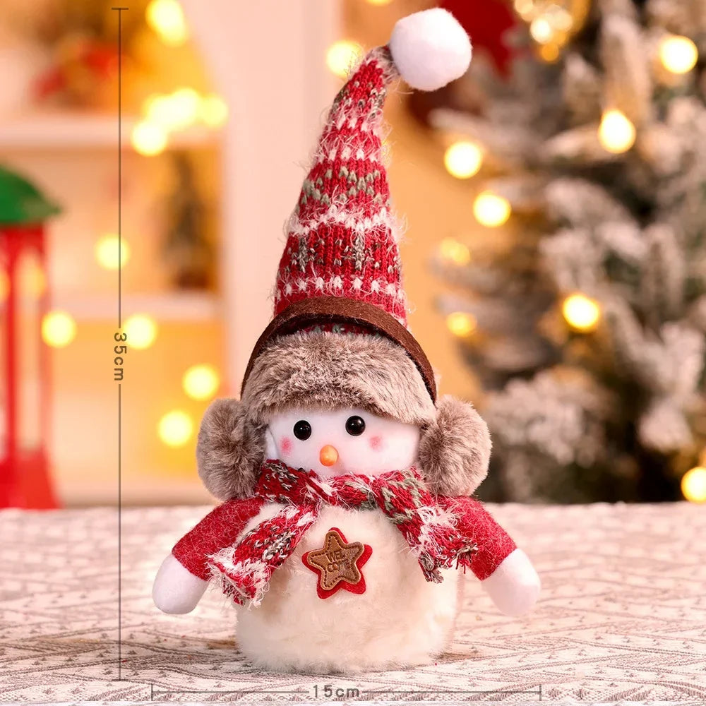Snowman Figurine Plush Fabric Knitted Hat & Scarf