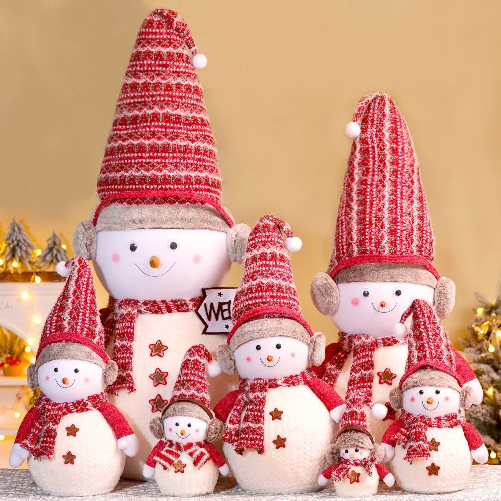 Snowman Figurine Plush Fabric Knitted Hat & Scarf