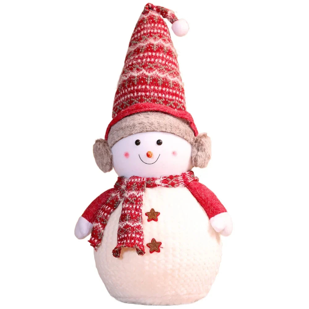 Snowman Figurine Plush Fabric Knitted Hat & Scarf