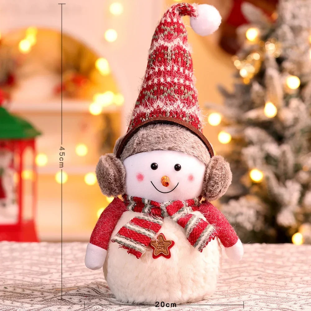 Snowman Figurine Plush Fabric Knitted Hat & Scarf