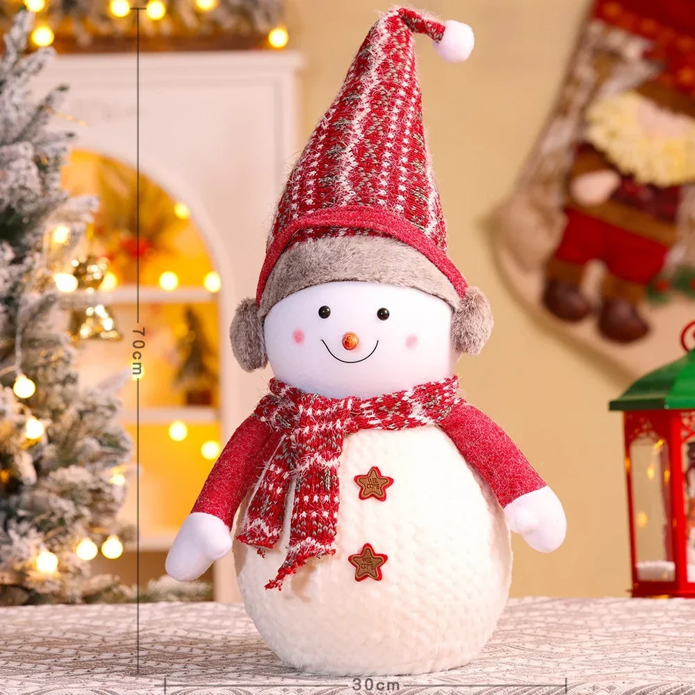 Snowman Figurine Plush Fabric Knitted Hat & Scarf