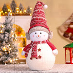 Snowman Figurine Plush Fabric Knitted Hat & Scarf
