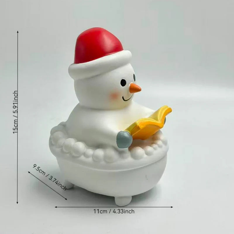 Snowman Figurine Sitting & Reading Battery-Free