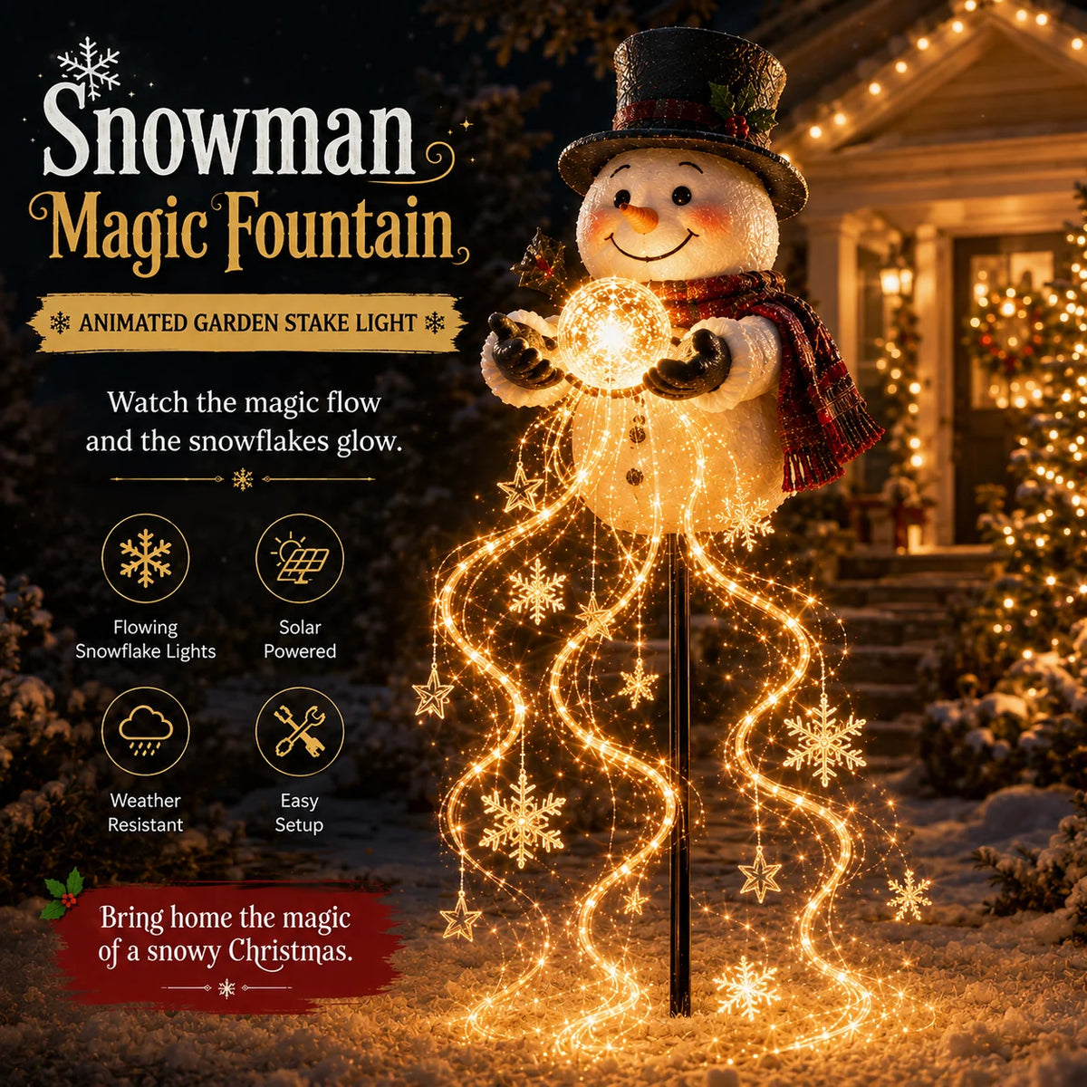 Snowman Garden Decoration Solar-Powered Flowing Snowflake Lights