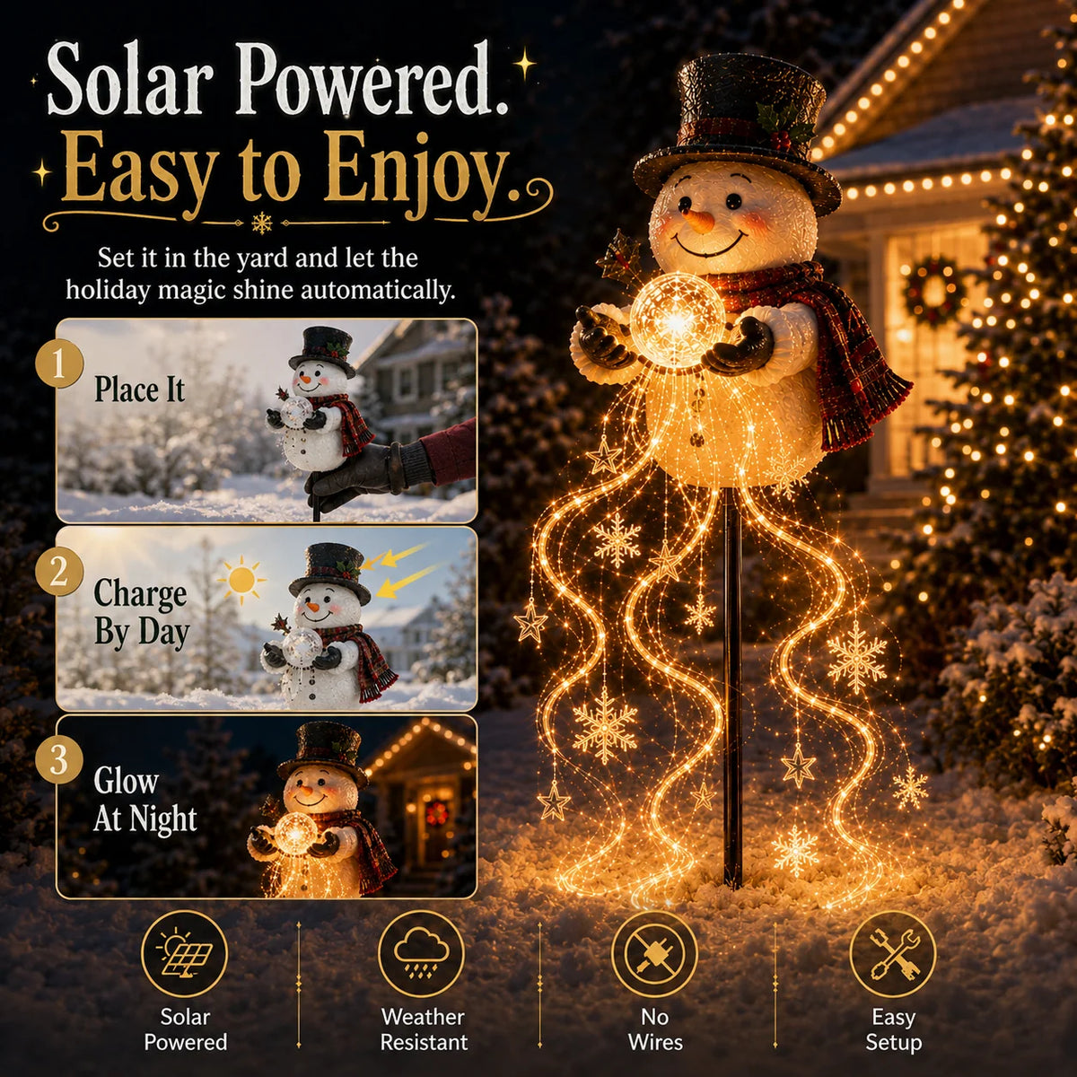Snowman Garden Decoration Solar-Powered Flowing Snowflake Lights