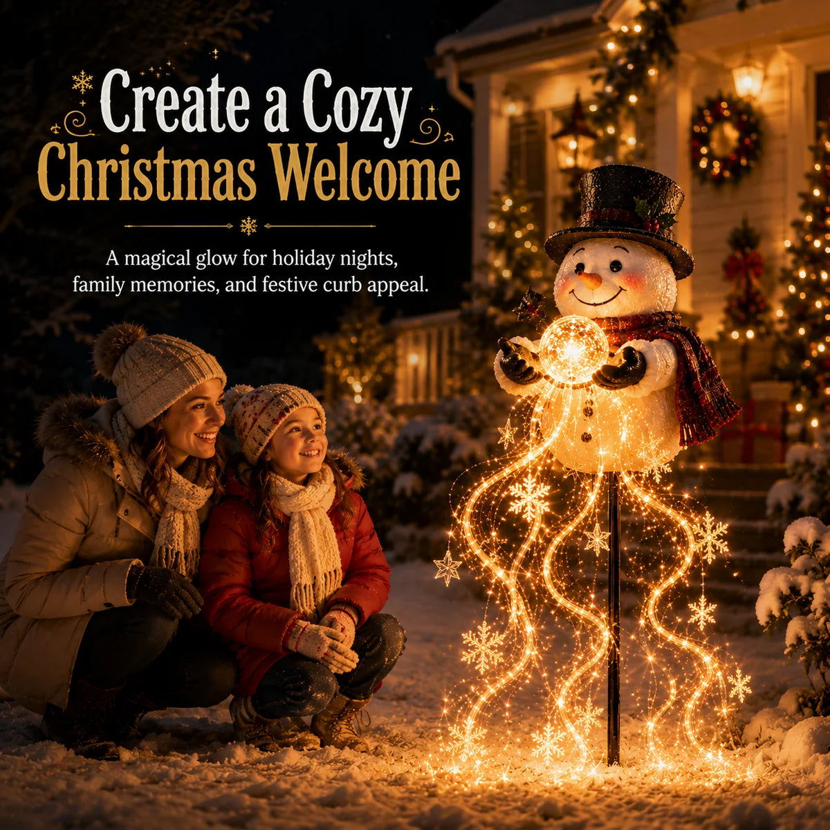 Snowman Garden Decoration Solar-Powered Flowing Snowflake Lights