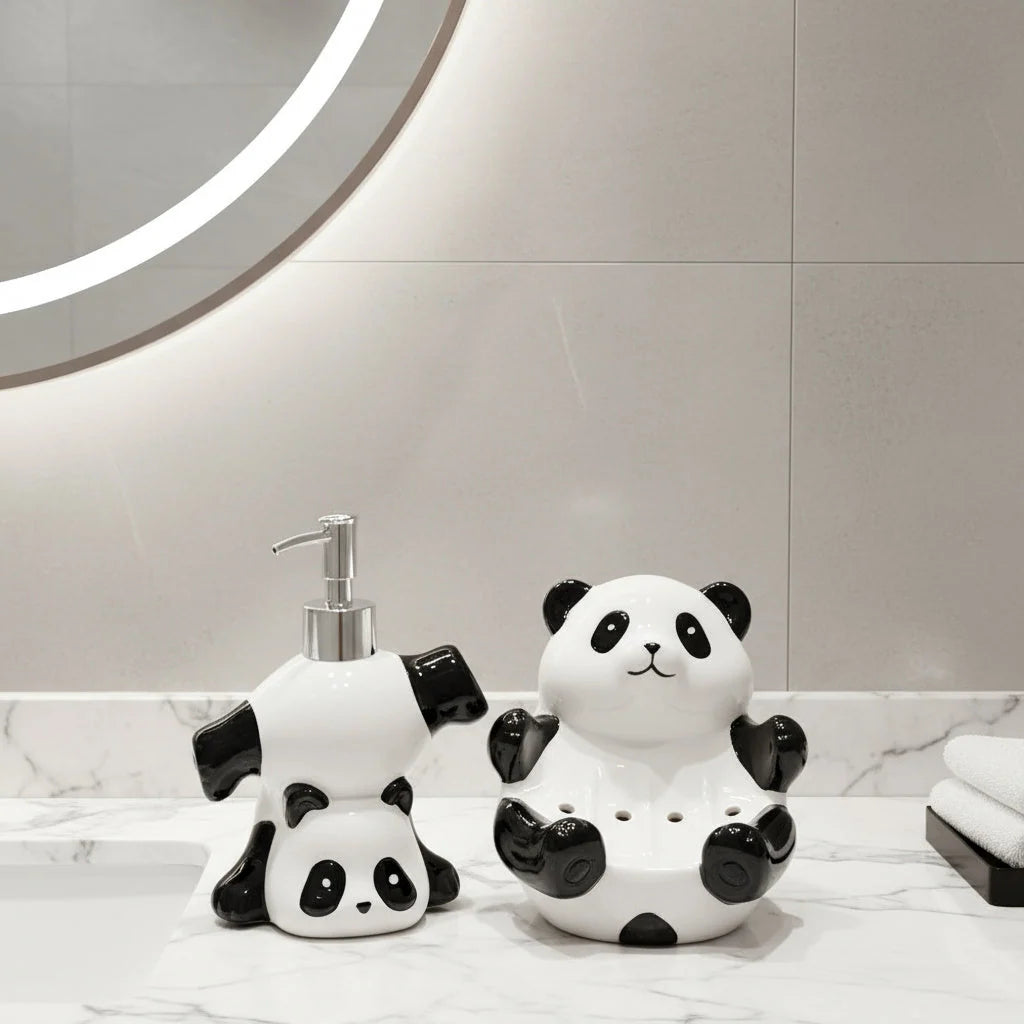 Soap Dispenser Ceramic Panda Design Pump-Top