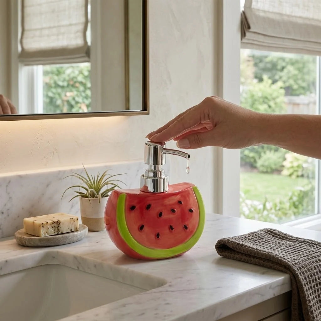 Soap Dispenser Ceramic Watermelon Refillable Metal Pump