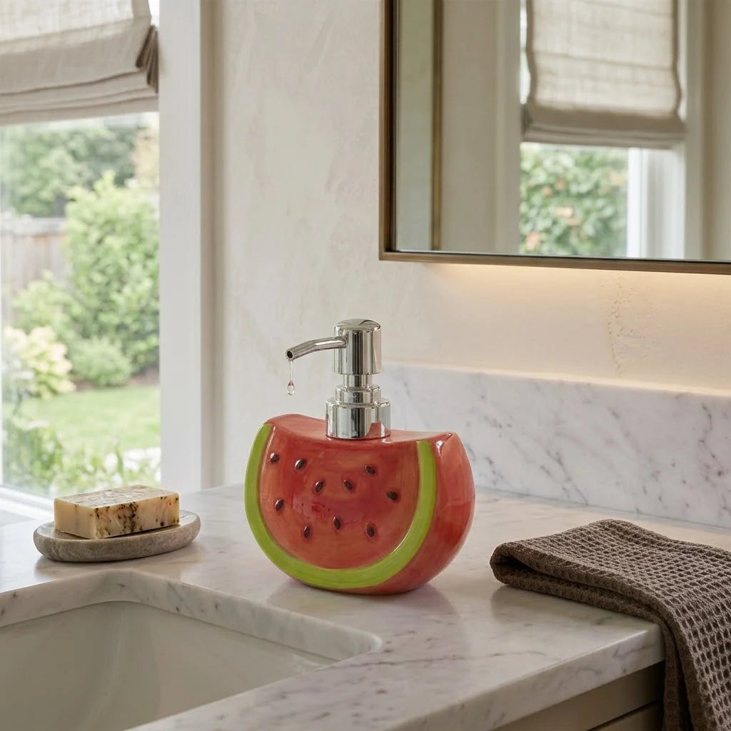 Soap Dispenser Ceramic Watermelon Refillable Metal Pump