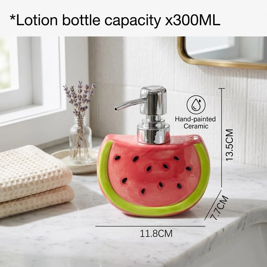 Soap Dispenser Ceramic Watermelon Refillable Metal Pump