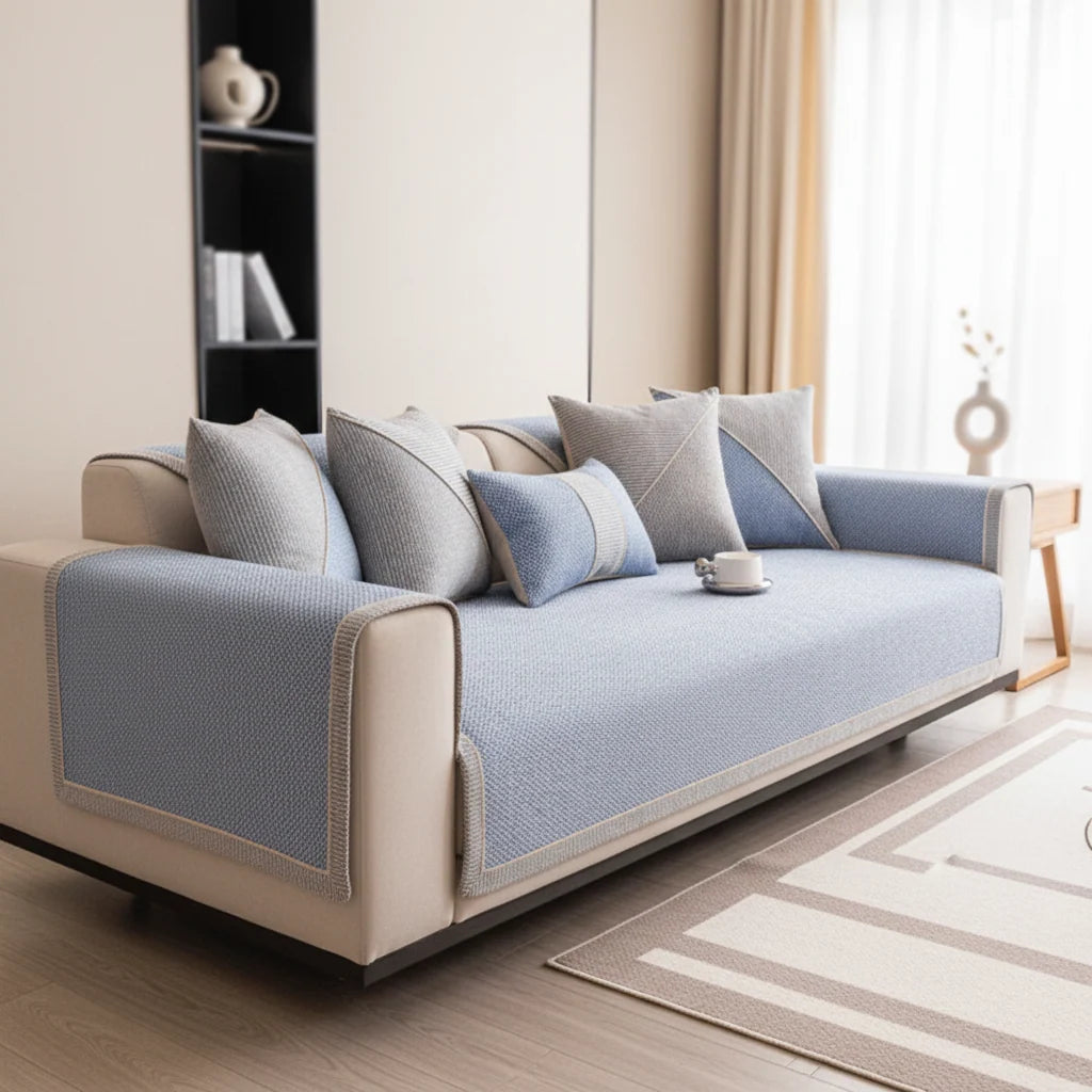 Sofa Cover Cotton-Linen Blend Non-Slip Quilted Design