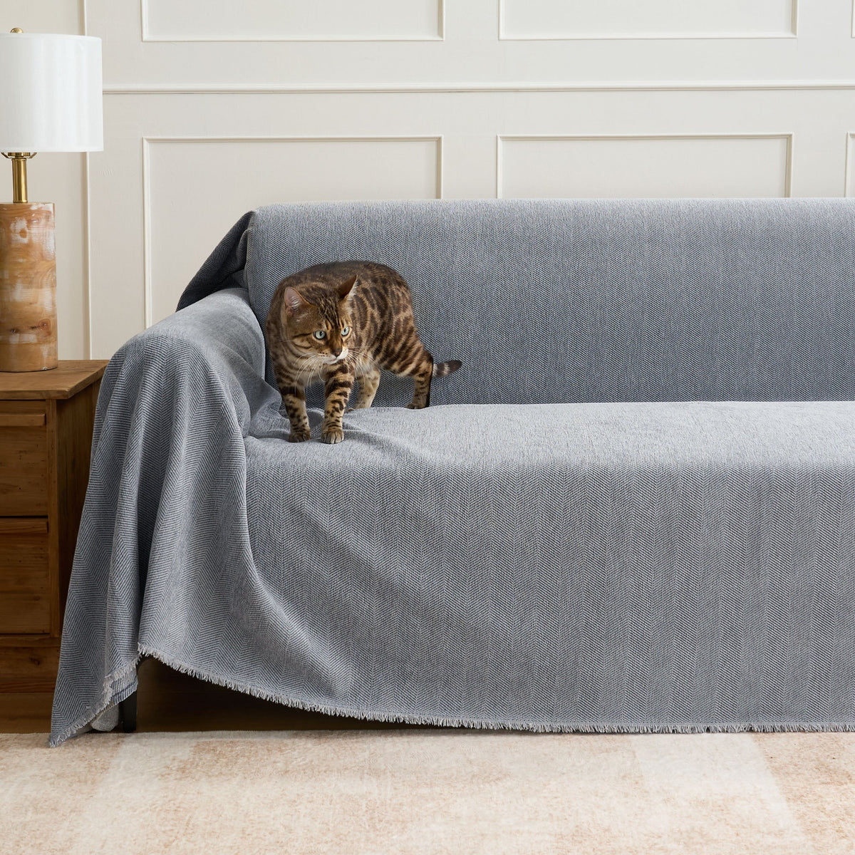 Sofa Cover Herringbone Water-Repellent Machine-Washable Pet-Resistant Protection