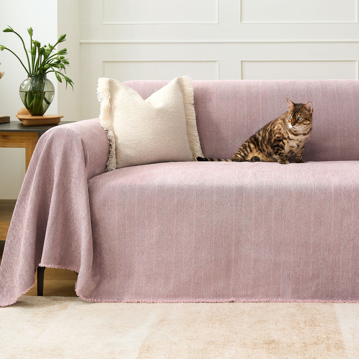 Sofa Cover Herringbone Water-Repellent Machine-Washable Pet-Resistant Protection