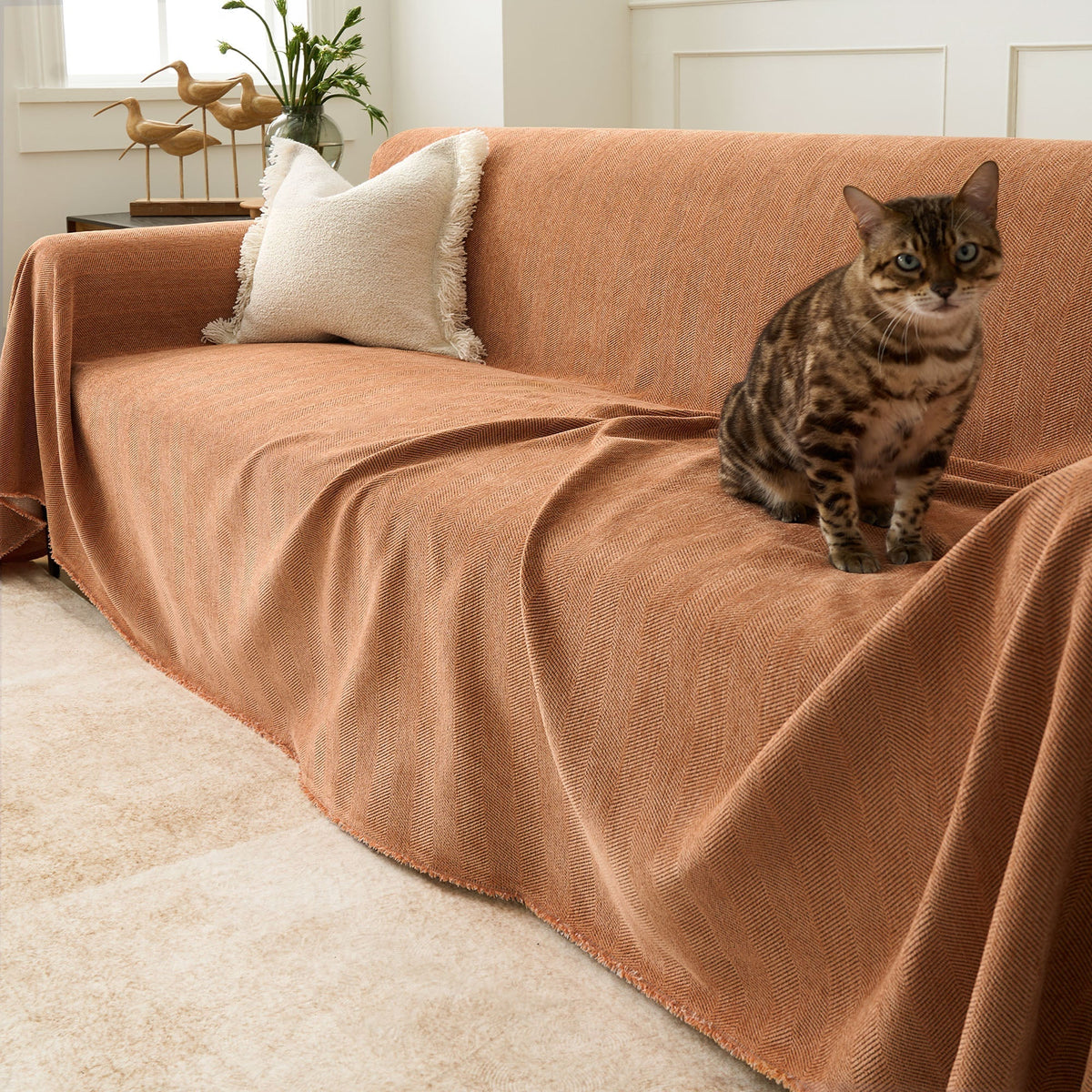 Sofa Cover Herringbone Water-Repellent Machine-Washable Pet-Resistant Protection