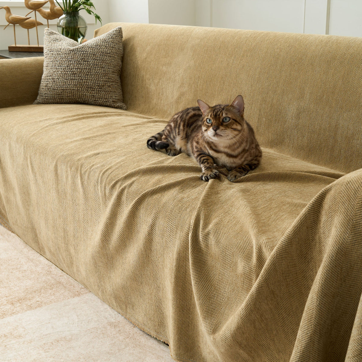 Sofa Cover Herringbone Water-Repellent Machine-Washable Pet-Resistant Protection