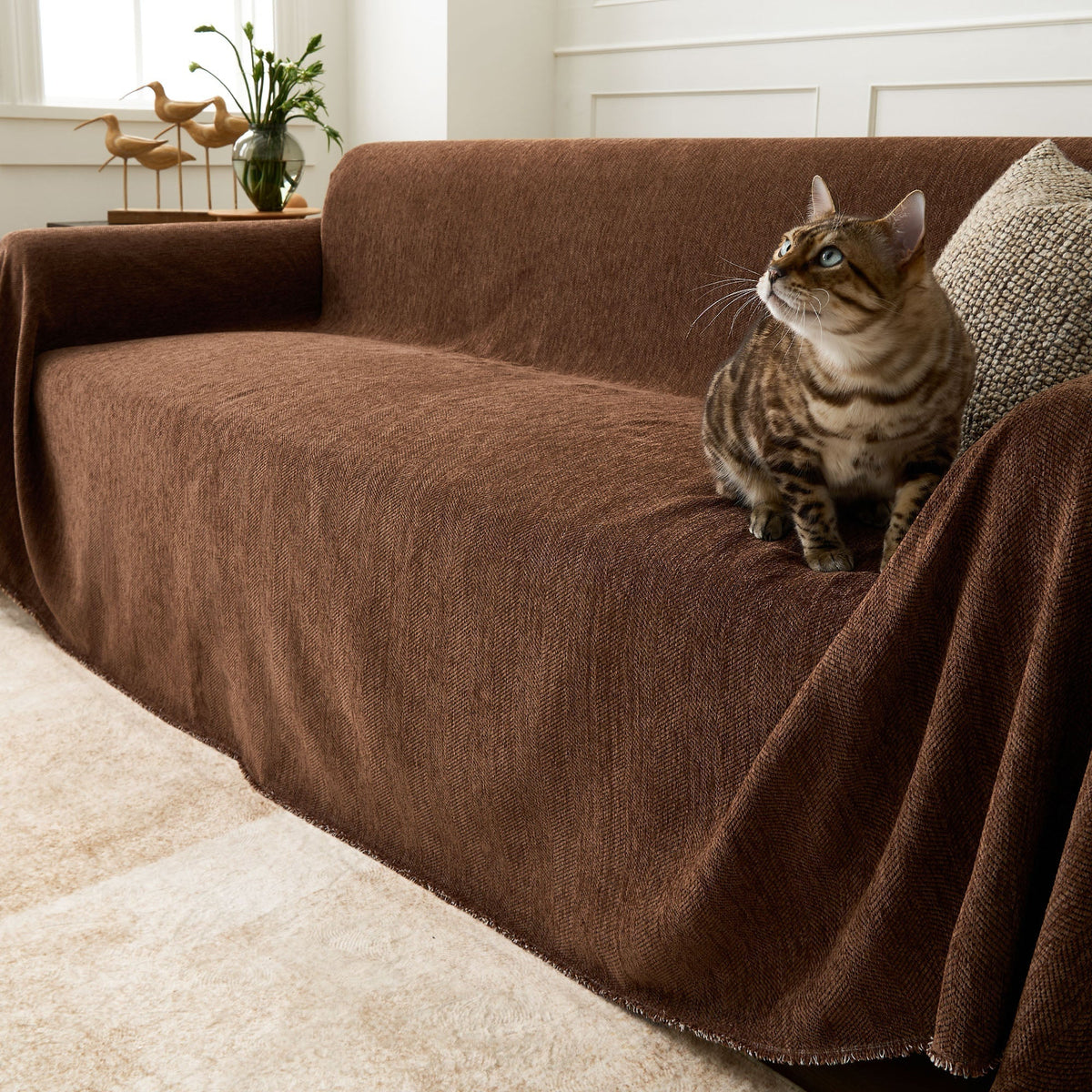Sofa Cover Herringbone Water-Repellent Machine-Washable Pet-Resistant Protection
