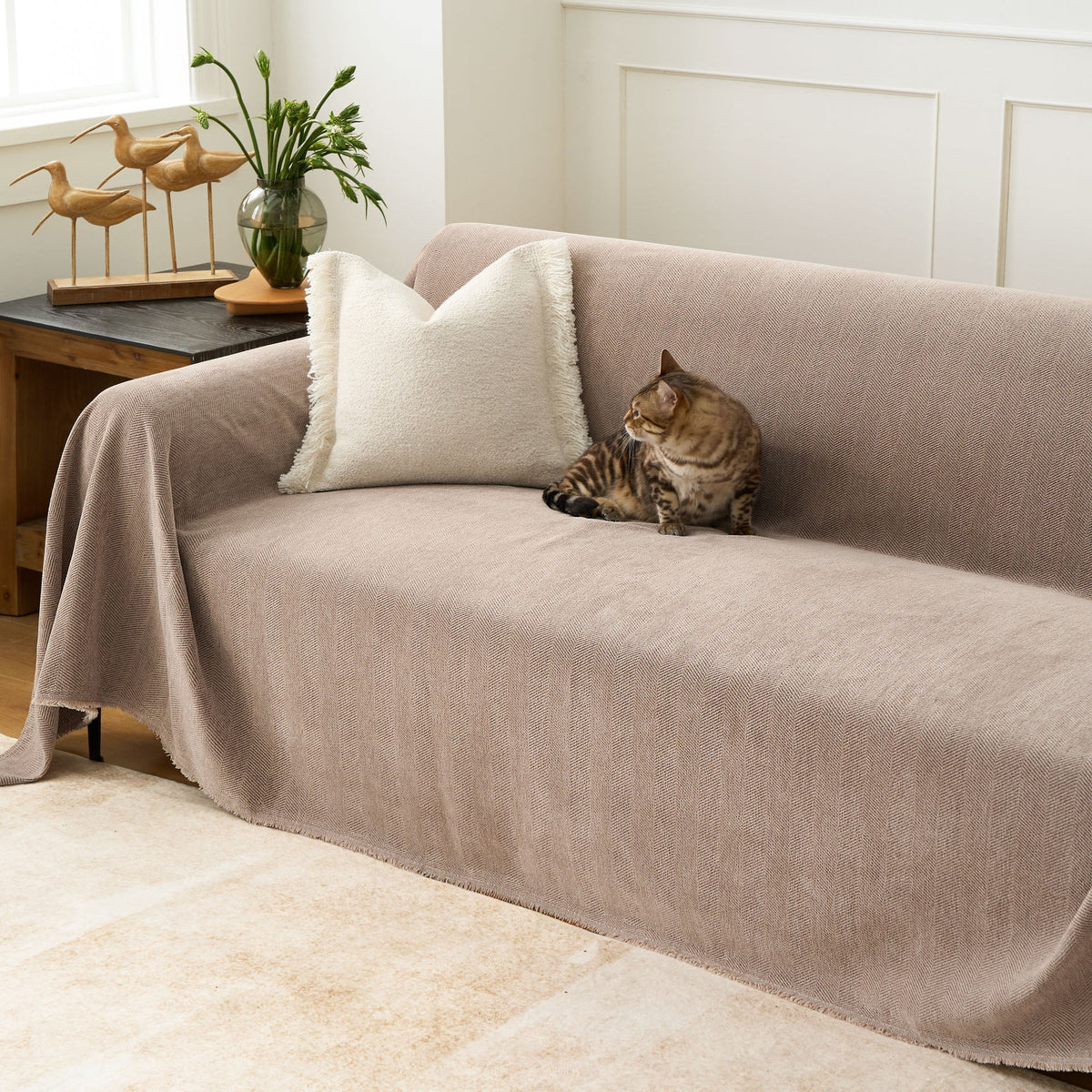 Sofa Cover Herringbone Water-Repellent Machine-Washable Pet-Resistant Protection