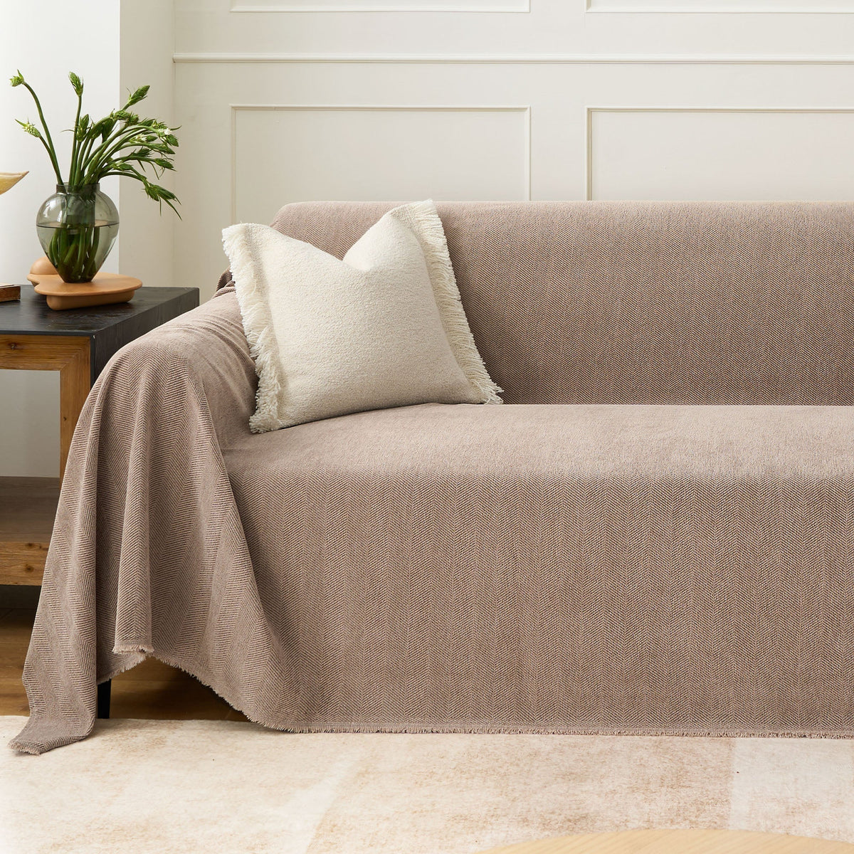Sofa Cover Herringbone Water-Repellent Machine-Washable Pet-Resistant Protection