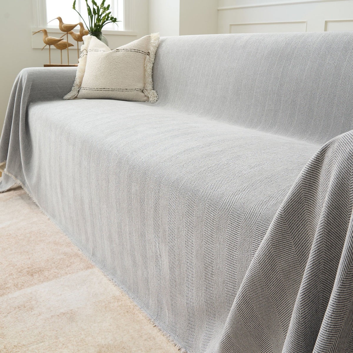 Sofa Cover Herringbone Water-Repellent Machine-Washable Pet-Resistant Protection